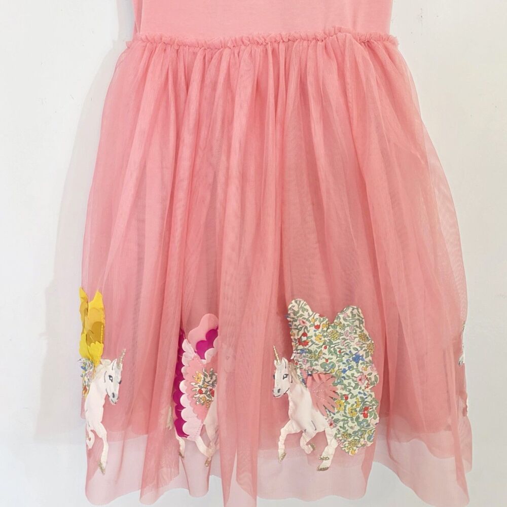Mini Boden Katie Unicorn Appliqué Pink Tulle Cotton Princess Dress Girls SZ 8-9y - Picture 5 of 11
